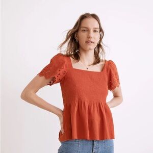 Women's Madewell Orange Eyelet Sleeve Top